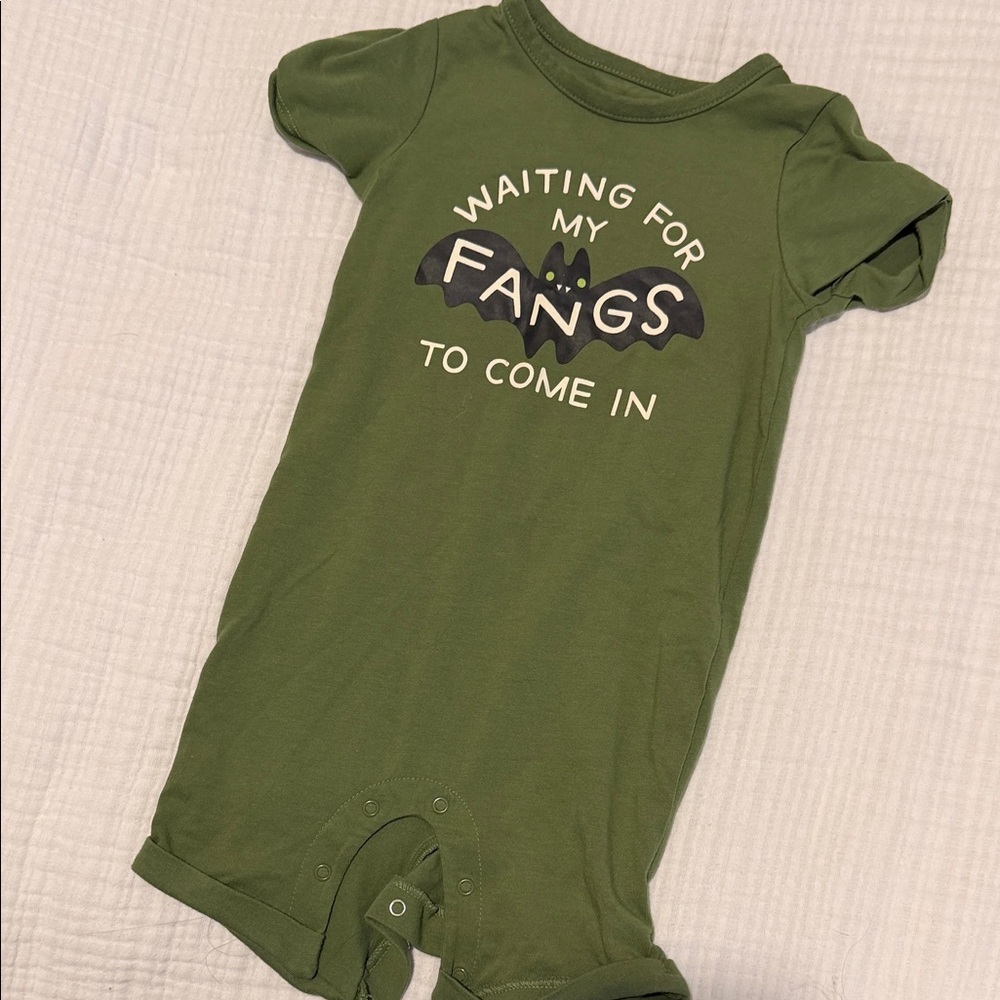 Cat & Jack Olive Green Short-Sleeve Baby One-Piece with Bat Graphic
